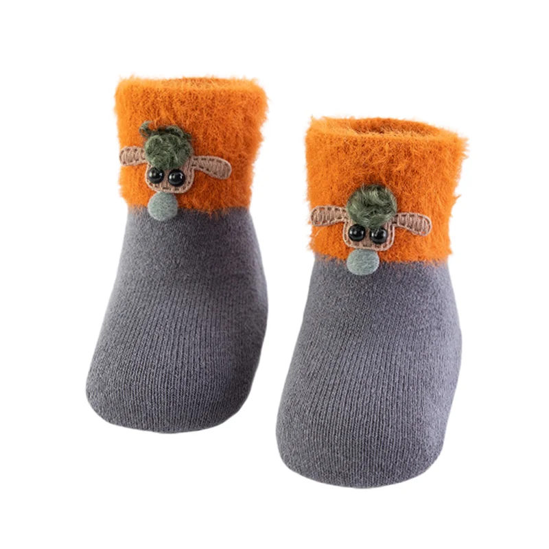 Носки для малышей хлопковые зимние детские носки для новорожденных девочек и мальчиков махровые теплые нескользящие носки-тапочки с героями мультфильмов для малышей Детские плотные носки - Цвет: H
