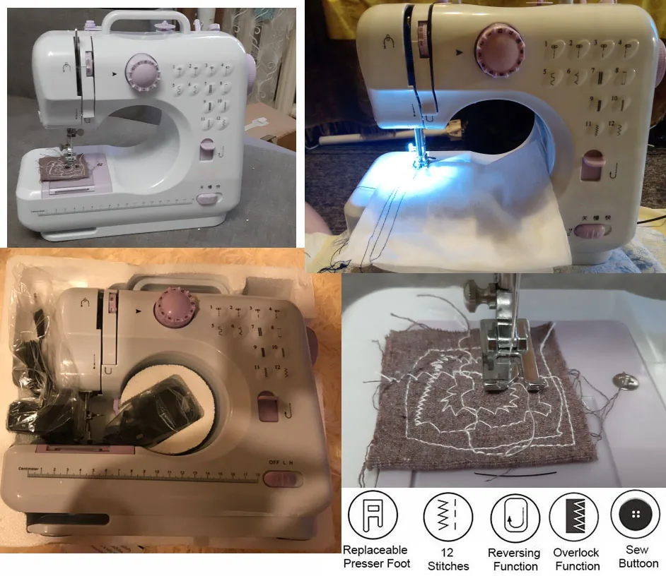 Mini 12 Stitches Sewing Machine Household Multifunction Double Thread And Speed Free-Arm Crafting Mending Machine LED