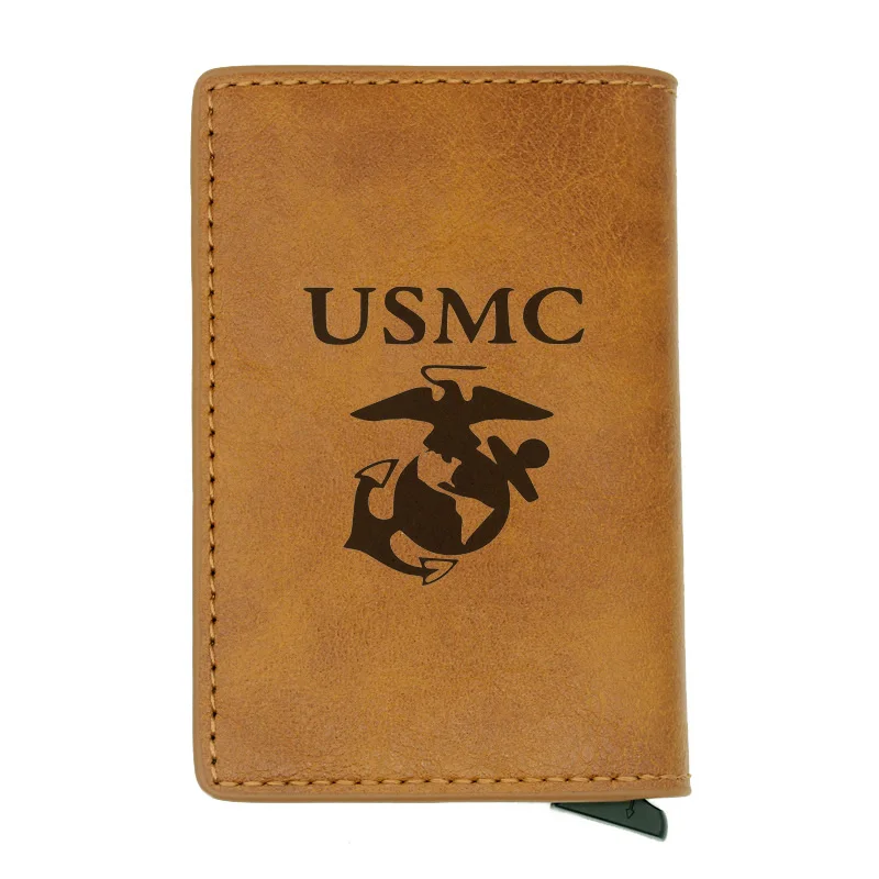 Новинка, USMC Marines, дизайнерские мужские кошельки для кредитных карт, rfid, Ретро стиль, черный короткий кошелек, кожаные тонкие кошельки, маленький кошелек - Цвет: Brown