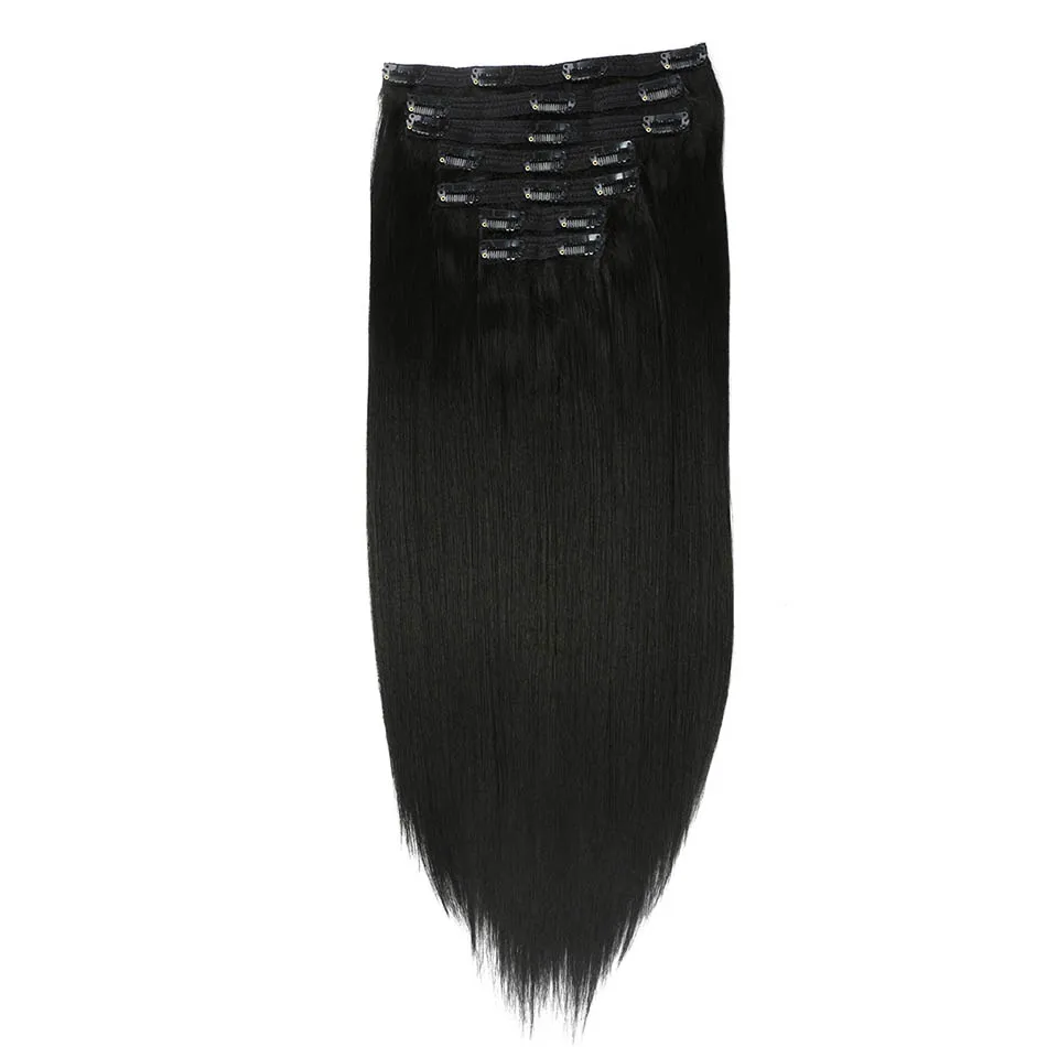 Красота на линии 7 шт. длинные прямые 20 дюймов Синтетические волосы для наращивания на заколках в высокотемпературном волокне натуральный черный шиньон