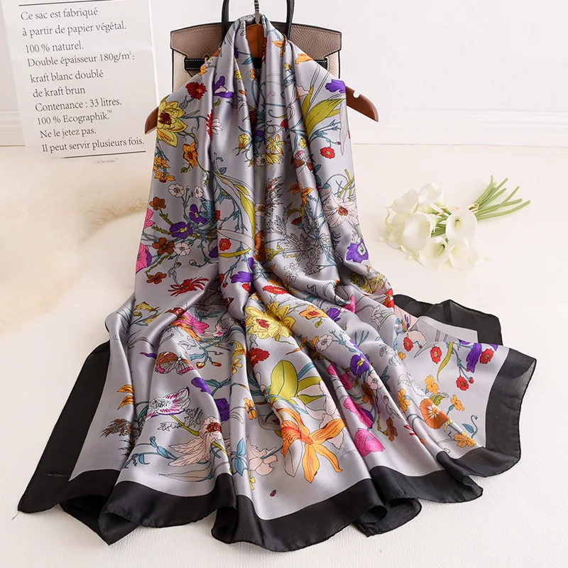 Luxury Brand Silk Scarves Classic Spring Women Silk Scarf Printing Shawl  New Large Foulard Hijab 180*90cm bandanna muffler - AliExpress