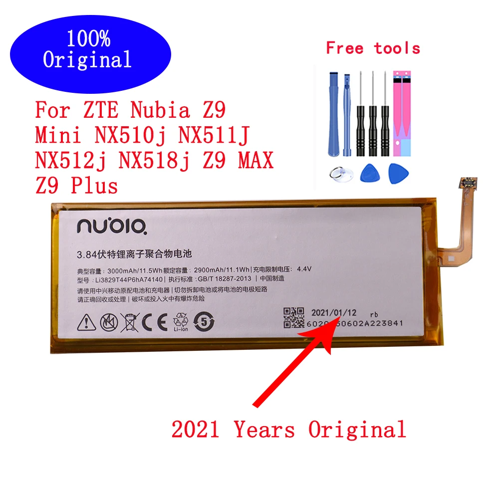 

2021 год оригинальный 3000mAh Li3829T44P6hA74140 для ZTE Nubia Z9 Mini NX510j NX511J NX512j NX518j Z9 MAX Z9 Plus аккумулятор + Инструменты