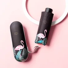 Мини-капсула зонтик женщина Фламинго узор Карманный анти-УФ зонтик ветрозащитный 5 складные зонтики компактные дождь Дети paraguas