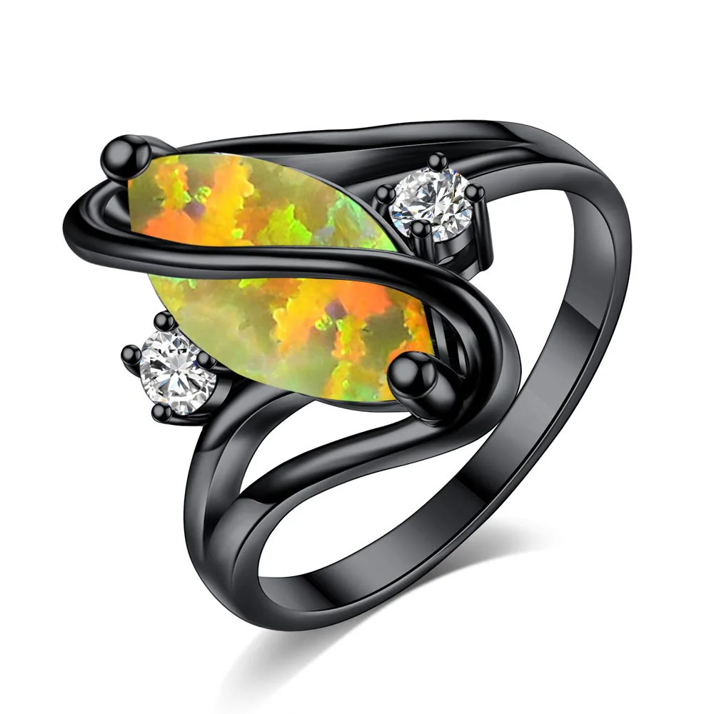 Anello in oro nero opale opale anello in opale semplice per il commercio estero gioielli con occhio di cavallo opale europeo e americano