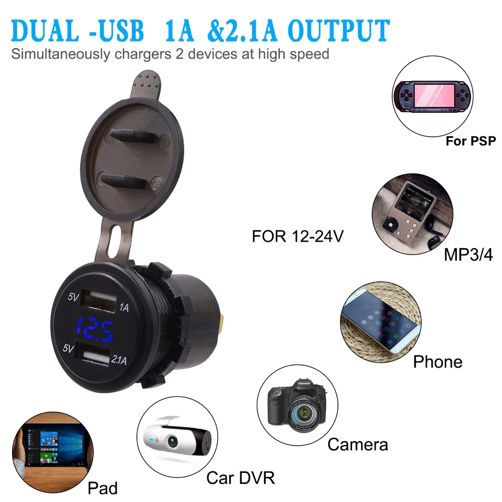 3.1A двойной USB универсальный для машины, лодки, мотоцикла зарядное устройство с светодиодный вольтметр автомобильные аксессуары интерьер