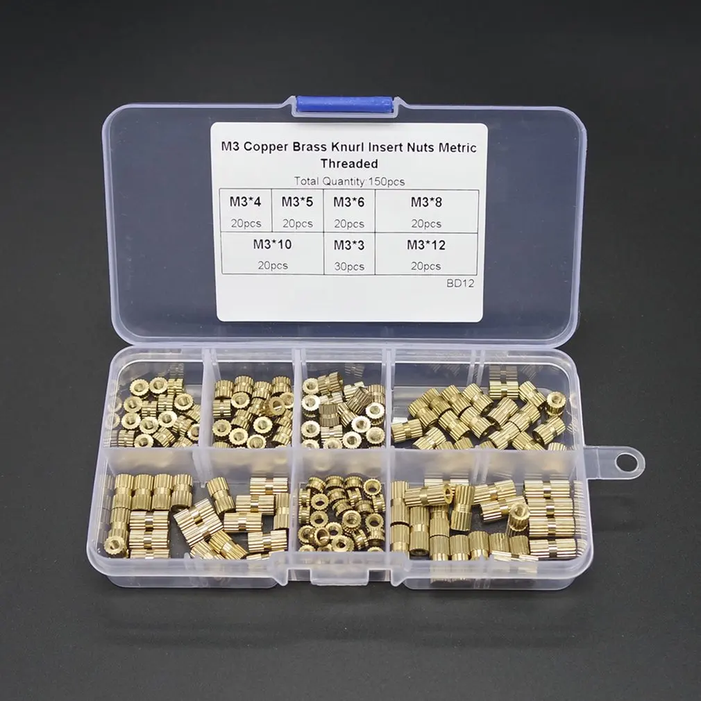 

150PCS M3 Brass Insert Nut Injection Molding Double Pass Copper Insert Knurled Knurling Nuts Thread Inserts Nuts