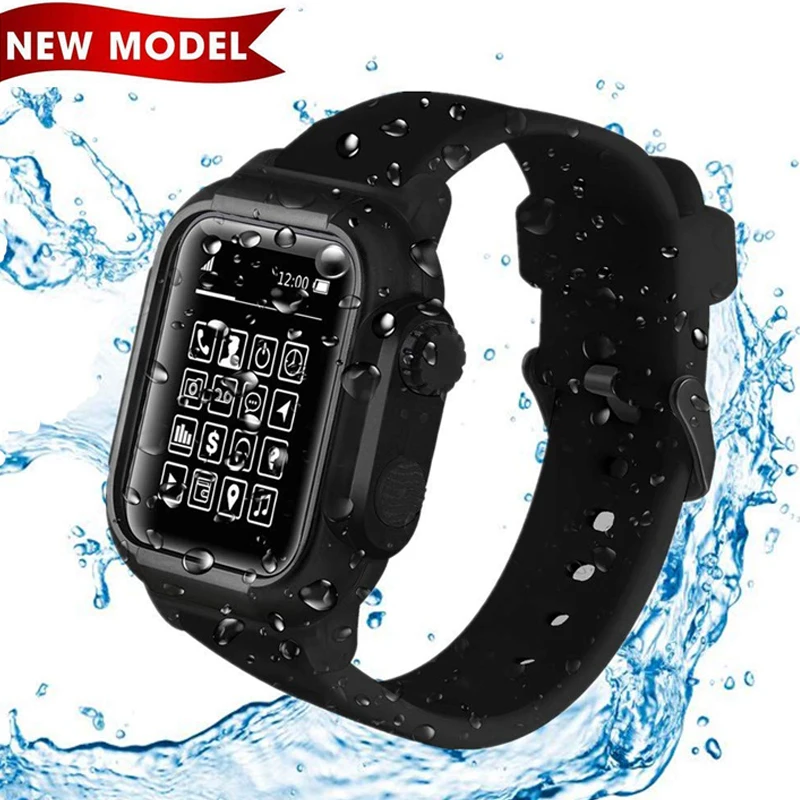 

Waterproof Shock Proof Impact Resistant Case for apple watch 44mm Series 4/5 Soft Silicone Band For iWatch 2 3 42mm Sports Strap