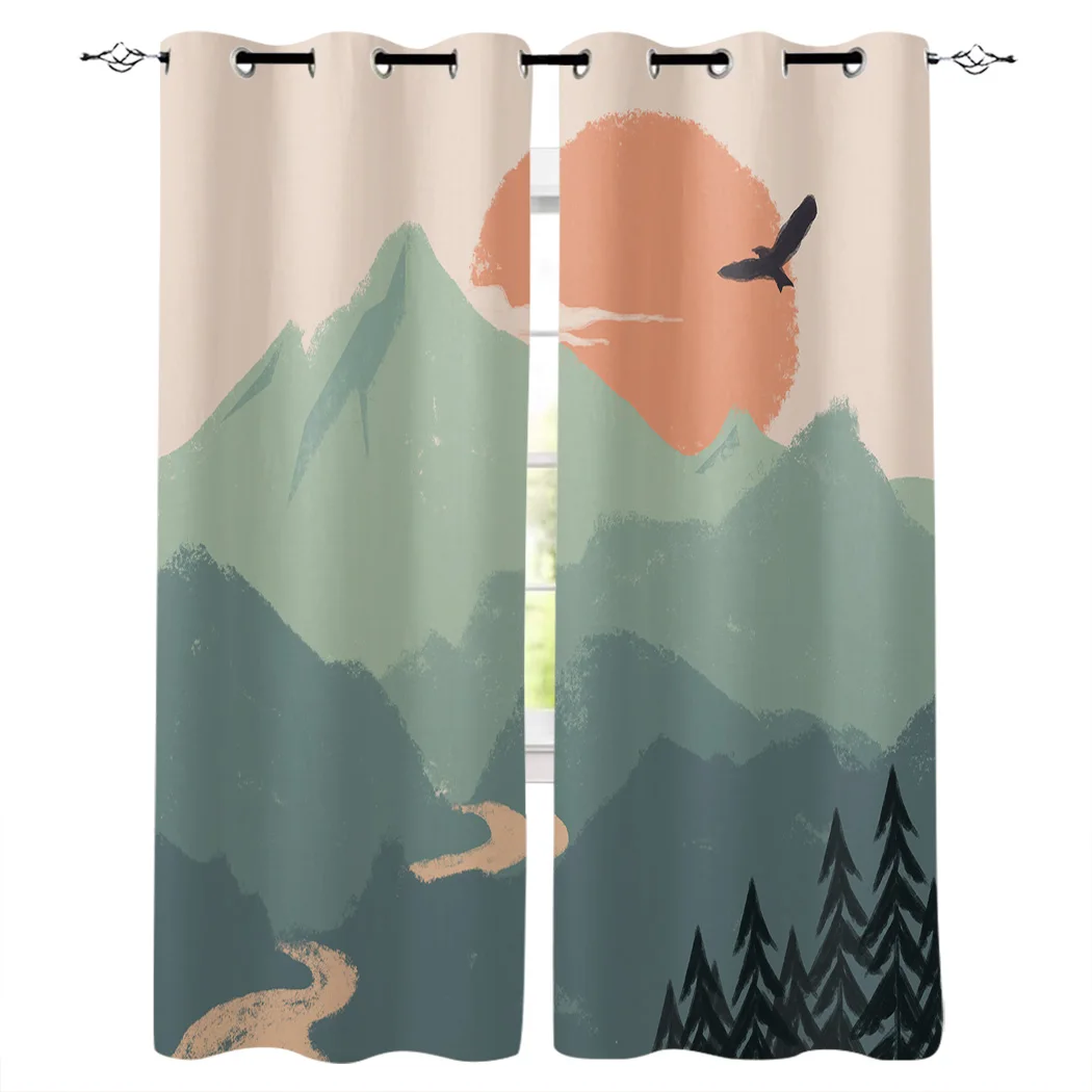 

Mountain Peak Flowing Water Sunrise Eagle Woods Curtains Window Living Room Curtains High Blackout Curtain Thick