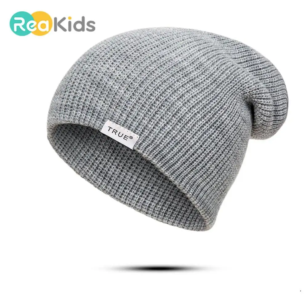 

REAKIDS New Winter Baby Hat Parent Child Hat Thick Kids For Girls Boys Cotton Women Men Hat Warmer Children Cap Knitted Lady Hat