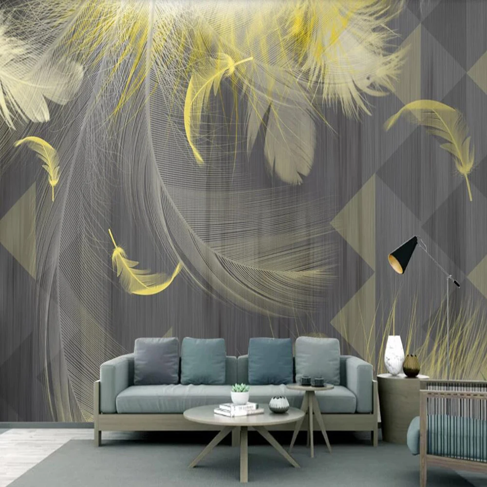 

Milofi custom 3D wallpaper mural black and white gray simple 3D golden feather background wall living room bedroom decoration pa