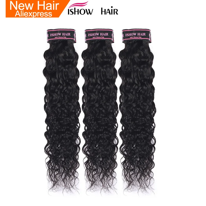 

Ishow Human Hair 3 Bundles Brazilian Water Wave 100% Human Hair Weave Bundles Natural Hair Extensions 1B# Non Remy Hair
