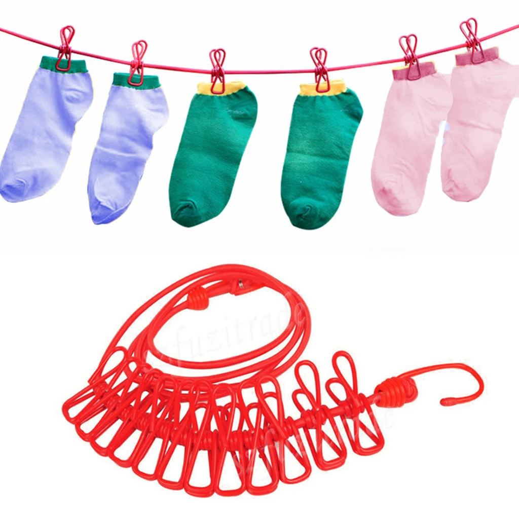 

180cm Portable Multifunctional Drying Rack Clips Cloth Hangers Steel Clothes Pegs Travel Clothespins Clothes Line With 12 Clips