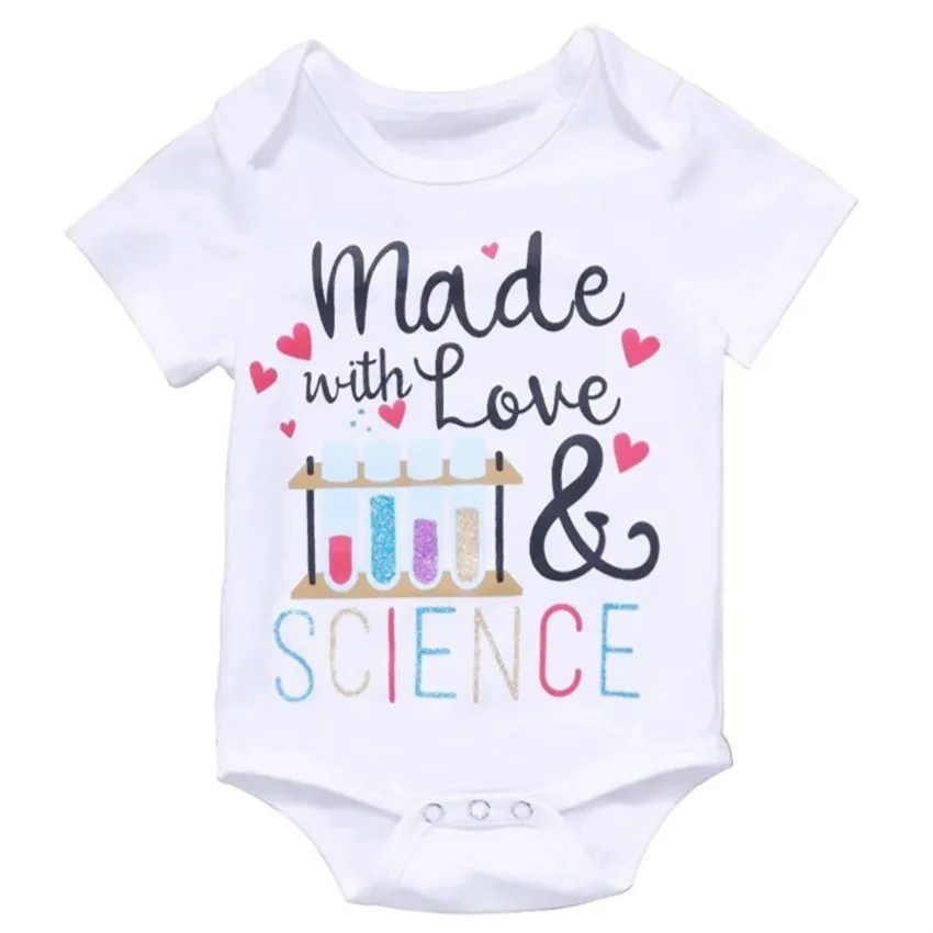 Cotton baby suit Newborn Baby Boys Girls Costumes Made Love Science Little Sister Letter Print Short Sleeve Onesie Romper Jumpsuit Kids Outfits Cute Infant Baby Girls Romper
