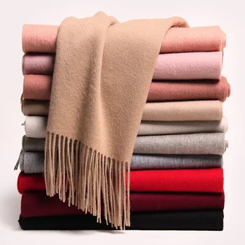 

Winter 100% Pure Wool Scarf Neck Warmer Women Echarpe Wrap with Tassel Pashmina Foulard Femme Fine Cashmere Scarves for Ladies