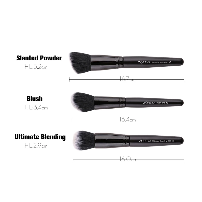 ZOREYA 3Pcs Class Black Makeup Brushes Super Soft Face Make Up Brush Set Blush Slanted Powder Ultimate Blending Beauty Tool