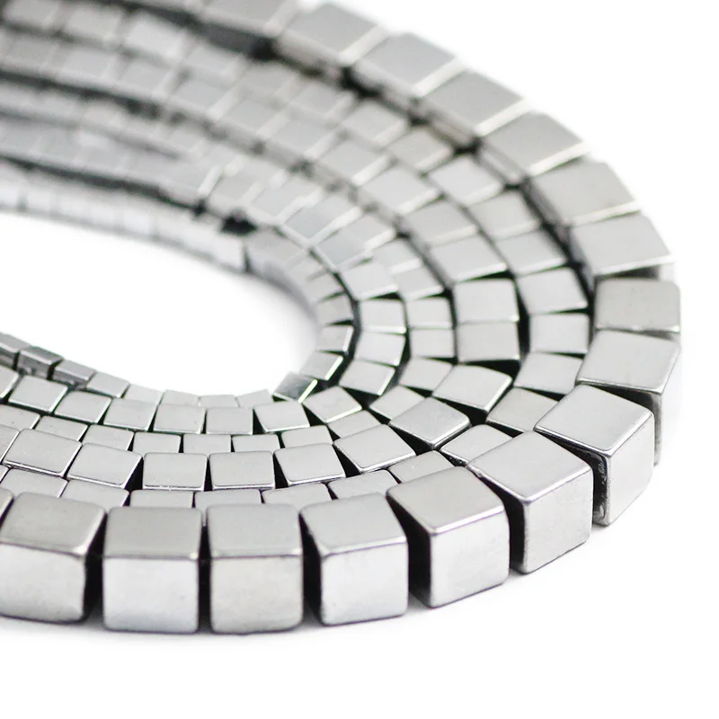 Silber Farbe Quadratische Form Natürliche Hämatit Stein 2/3/4/6mm Charme Spacer Lose Perlen für Schmuck Machen DIY Armband Zubehör