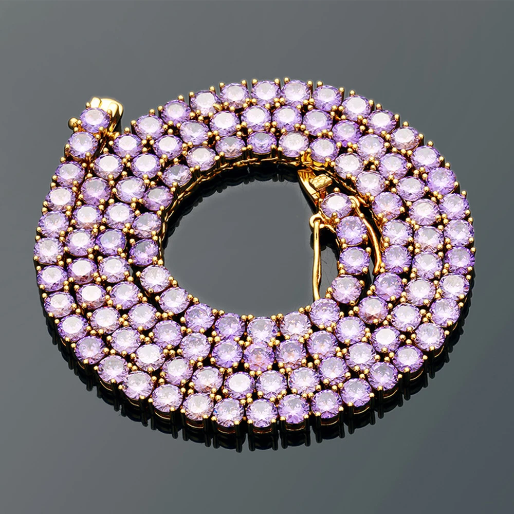 

Brass Metal 18/20 Inch Tennis Necklace Pave Setting 4mm Purple/Pink Cubic Zirconia Long Chains Jewelry for Women