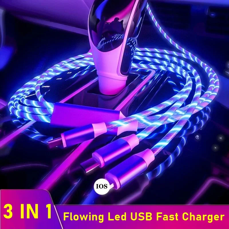 Tongdaytech 3 в 1 USB кабель для быстрого зарядного устройства с цветными светодиодами