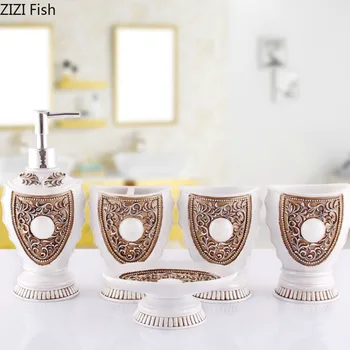 

Creative Resin Bathroom Supplies Household Bathroom Five-piece Suit Lotion Bottle Toothbrush Cup Wedding Gifts