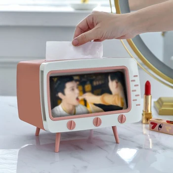 

TV Tissue Box Cover Creative Vintage Dispenser for Napkins Multifunctional Tissue Case with Mobile Holder ABS Box for Napkins