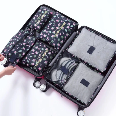 7 шт./компл. Костюмы кубики упаковка мешки Оксфорд все для дорожные сумки Органайзер чемоданы для хранения сумка-Органайзер для путешествий Чемодан - Цвет: Navy flamingo