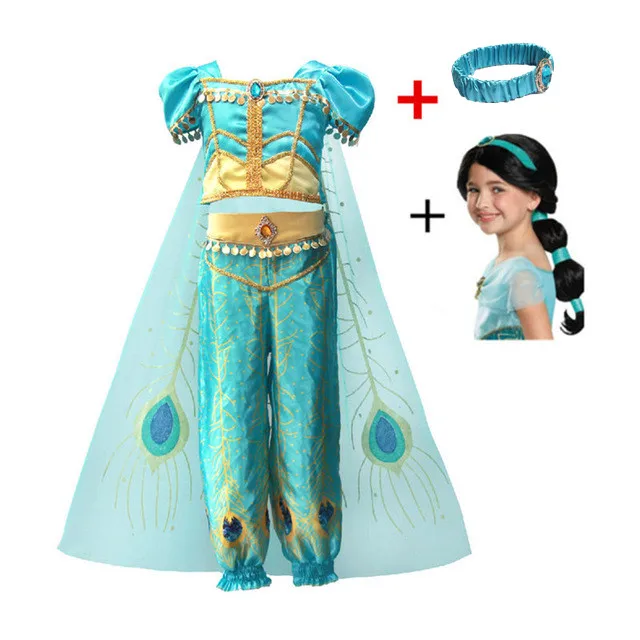dress 02 wig FindPitaya/рождественское детское платье маскарадный костюм с лампой Аладдина Принцесса Жасмин, платье для девочек костюм для ролевых игр из двух предметов - Цвет: dress 02 wig