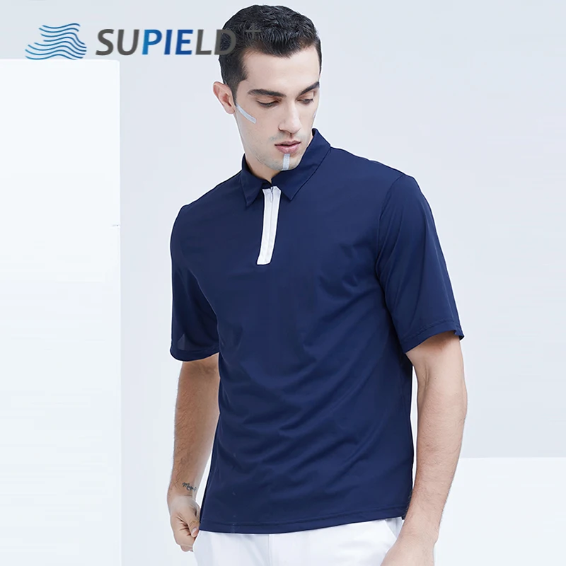 

SUPIELD Man Fashion Polo Shirt Business Casual Turn-Down Collar Short Sleeve High Quality Slim Polo Shirt Men Zipper Polo Homme