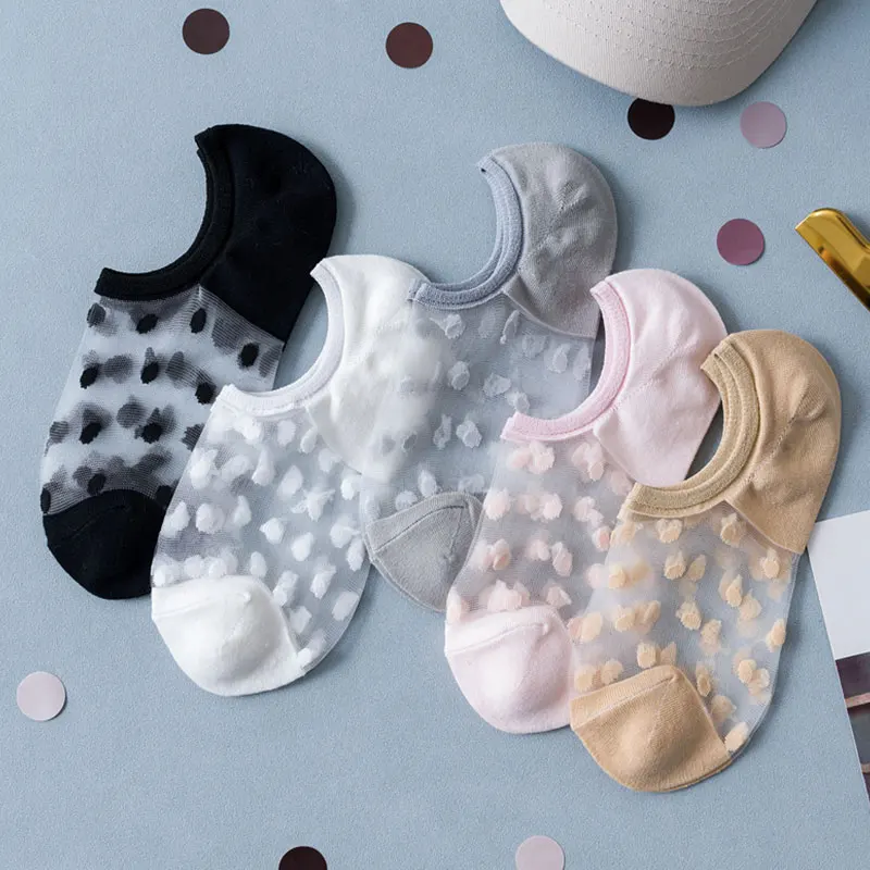 Description Picture 3 of item1Pair Fashion Women Girls Summer Boat Socks Lace Short Soft Thin No Show Non-slip Sox Antiskid Slippers Invisible Ankle Low Sock