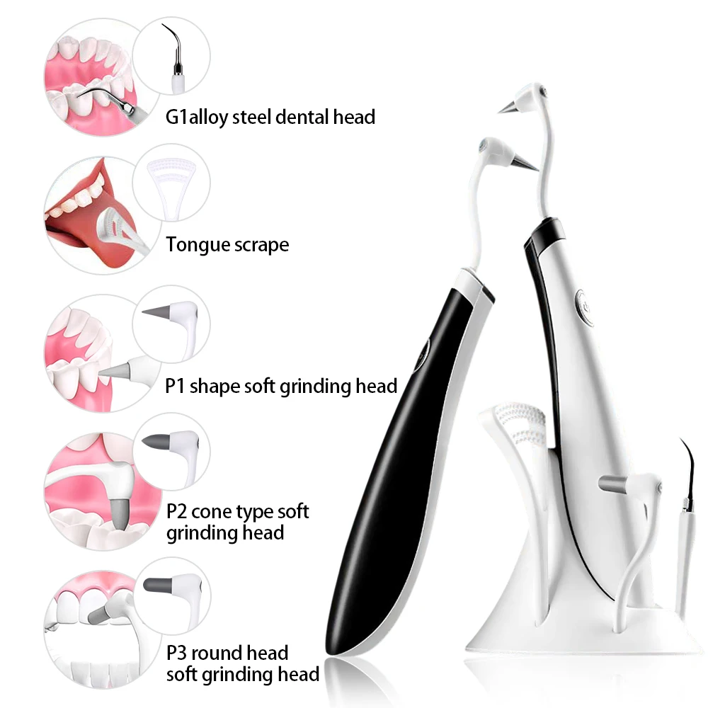 Светодиодный звуковой Вибрационный Электрический полировщик для зубов, удаление зубного налета, 5 наконечников, высокочастотный переносной ластик для путешествий