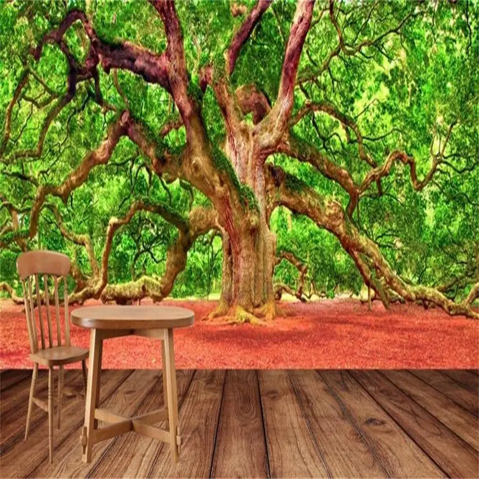 custom size 3d photo wallpaper mural living room giant oak forest green tree picture sofa TV backdrop for wall | Обустройство дома