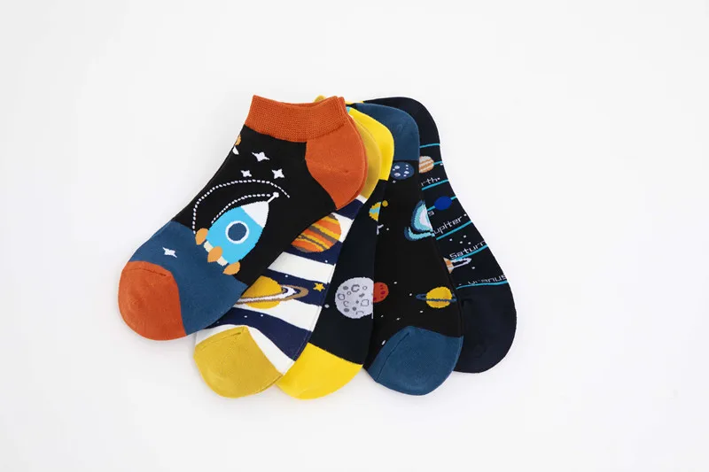 New Space Alien Planet Universe Cartoon Cotton Skate Cool Casual Socks Women Men Astronaut Funny Boat Short Happy Ankle Socks