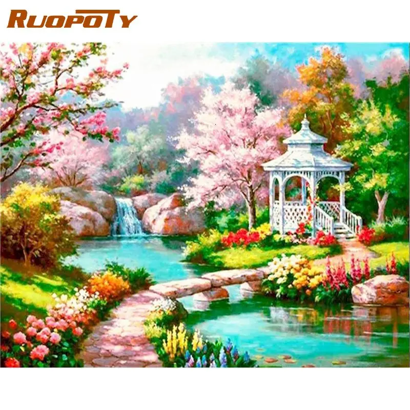 RUOPOTY DIY картина маслом по номерам сад пейзаж живопись на холсте Пейзаж сада