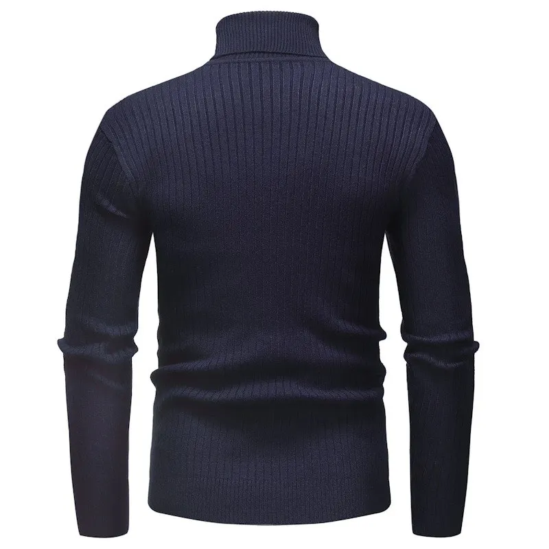 Осень-зима Для мужчин хлопок боевые брюки из смешанной трикотажной ткани джемпер свитер с высоким воротником с длинными рукавами однотонные Цвет тонкий теплый свитер