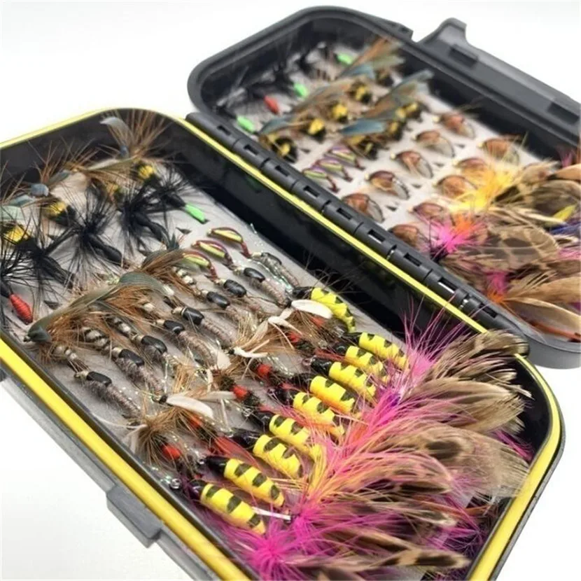 50/114Pcs/Set Fly Fishing Lure Box Set Wet Dry Nymph Fly Tying Material  Bait Fake Flies for Trout Fishing Tackle