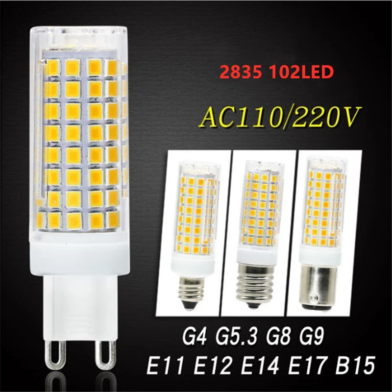 G4 G5.3 G8 G9 E11E12 E14 E17 B15 светодиодный ная лампа AC110V 220V 102led SMD 2835 светильник сменная