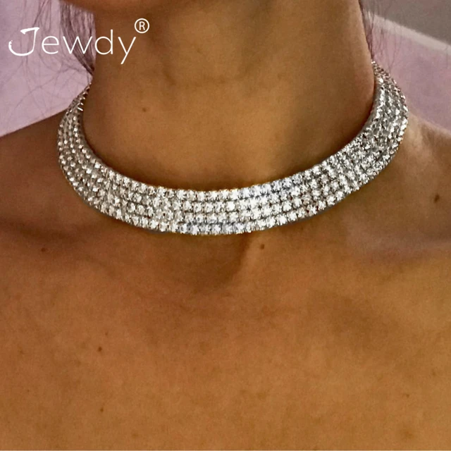 Rhinestone Choker-White Crystal Choker Necklace for Women