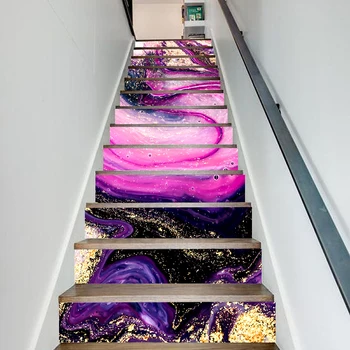

13 Pcs Self Adhesive Decal Abstract Pink PVC Waterproof Art Home Decor Suit for Steel Stair Paper DIY Living Room Print Sticker