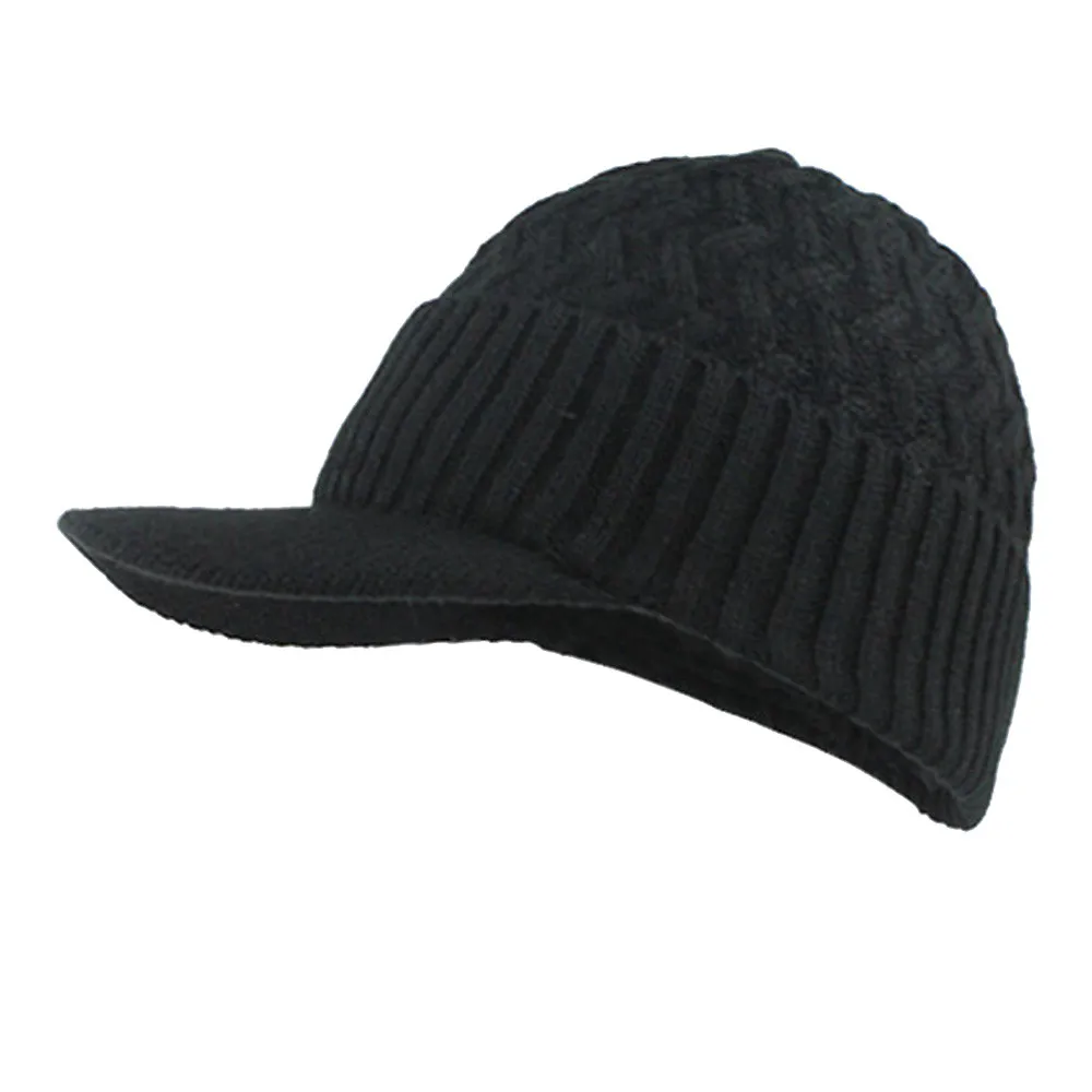 Зимняя мужская шапка и шарф, теплая вязаная шапка и шарф, уличные козырьки, повседневные дорожные однотонные кепки, простые головные уборы, Снэпбэк - Цвет: Черный