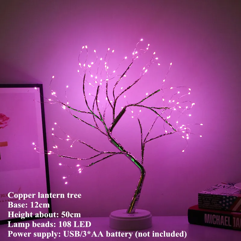 108 LED Pink 36/108 LEDS Night Light Bonsai Tree Light USB Copper wire Table Lamp for Home Holiday bedroom indoor kids bar Decor fairy light - Испускаемый цвет: 108 LED Pink