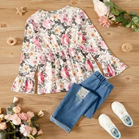 floral topo e rasgado calças jeans conjunto - Imagem 4
