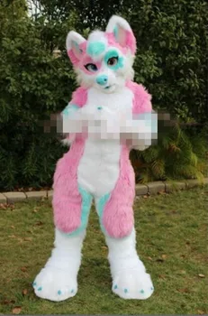 

NEW Cute Halloween Pink Long Fur Fox Wolf Fursuit Mascot Costumes Suits Blue Adults Outfits Cosplay Hallowen Gift Unisex Hot