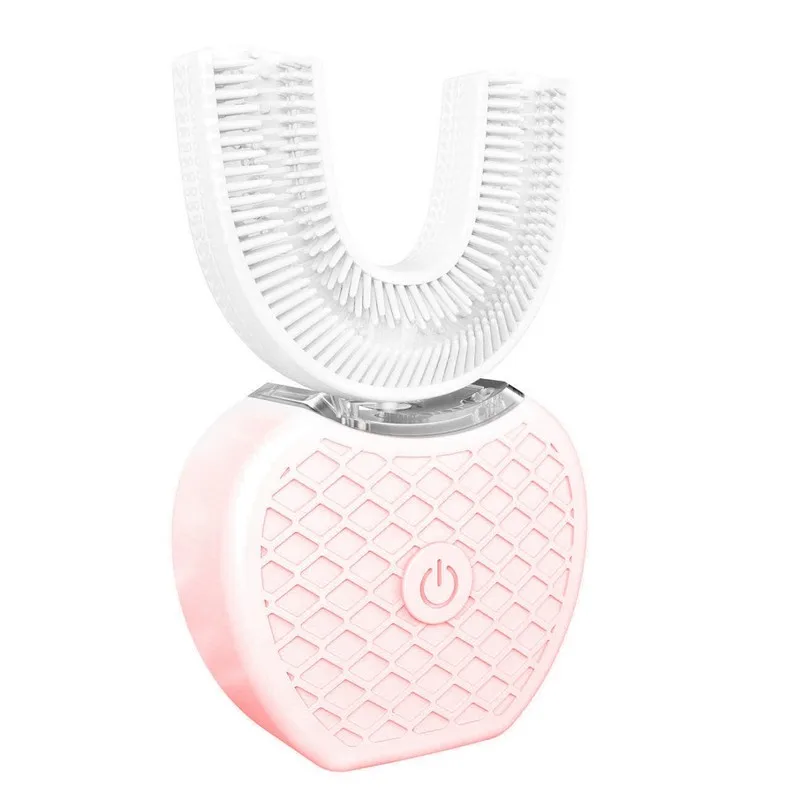 360 Умная Автоматическая звуковая электрическая зубная щетка u-типа зубная щетка зарядка через usb синий свет гигиена полости рта Отбеливание - Цвет: Розовый