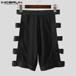 Men Sleep Shorts Solid Color Hollow Out Homewear Elastic Waist Sleep Bottoms Sexy Breathable 2021 Fitness Mens Shorts INCERUN