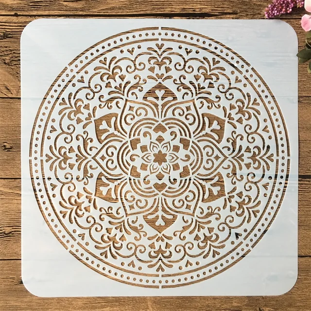 9Pcs/Pack 15*15cm Mandala Round Geometry DIY Layering Stencils Painting Scrapbook Coloring Embossing Album Decorative Template 1Pcs No 9