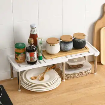 

Kitchen Cabinet Counter Shelf Organizer Racks Expandable Stackable Fit for Kitchen Bathroom Under Sink Pantry Desktop Storage