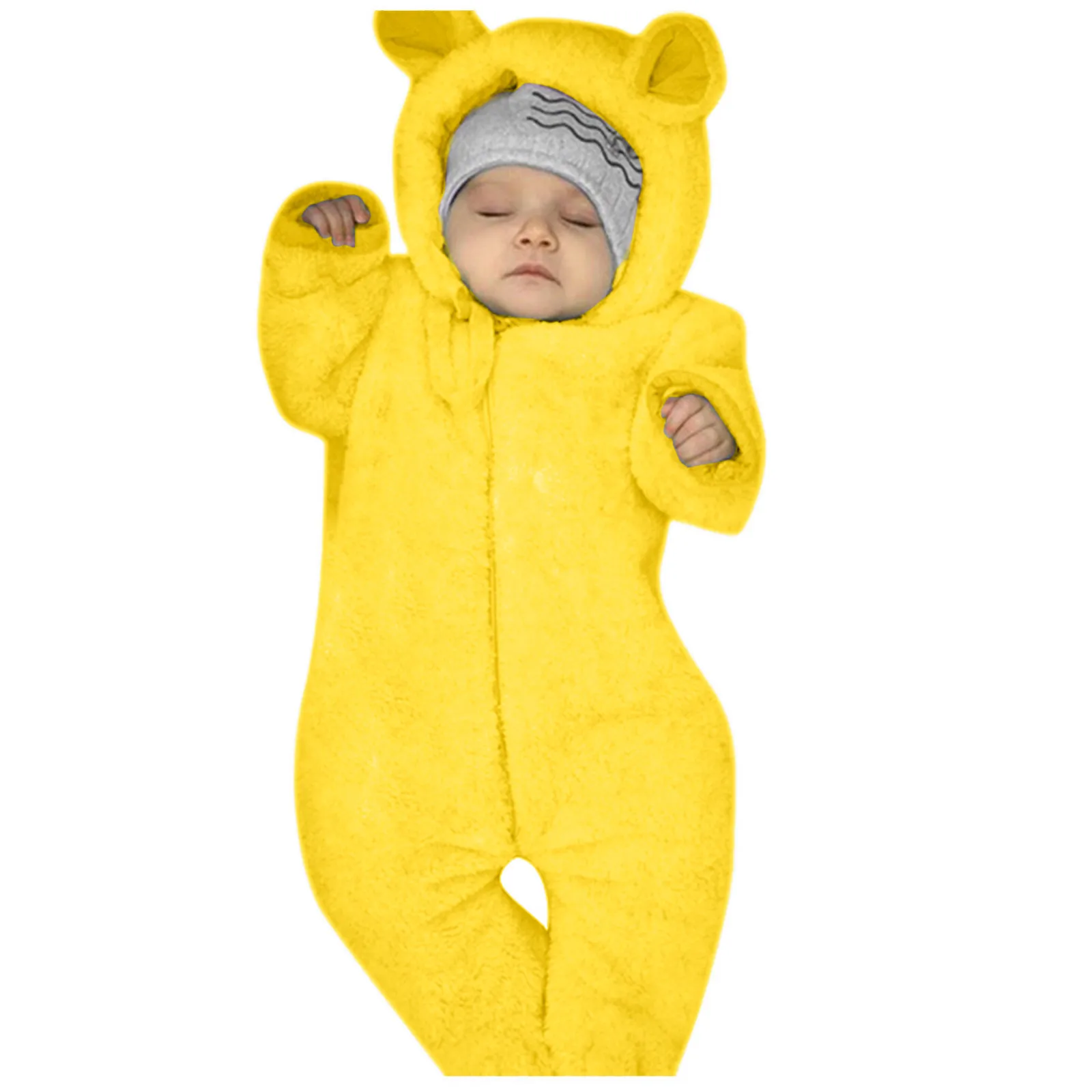 Newborn Baby Romper Winter Fleece Jumpsuit Infant Baby Girl Boy Bear Ears Footed Hooded Romper Fleece Jumpsuit Coat pour enfants baby clothes baby sleepsuit bear hooded jumpsuit