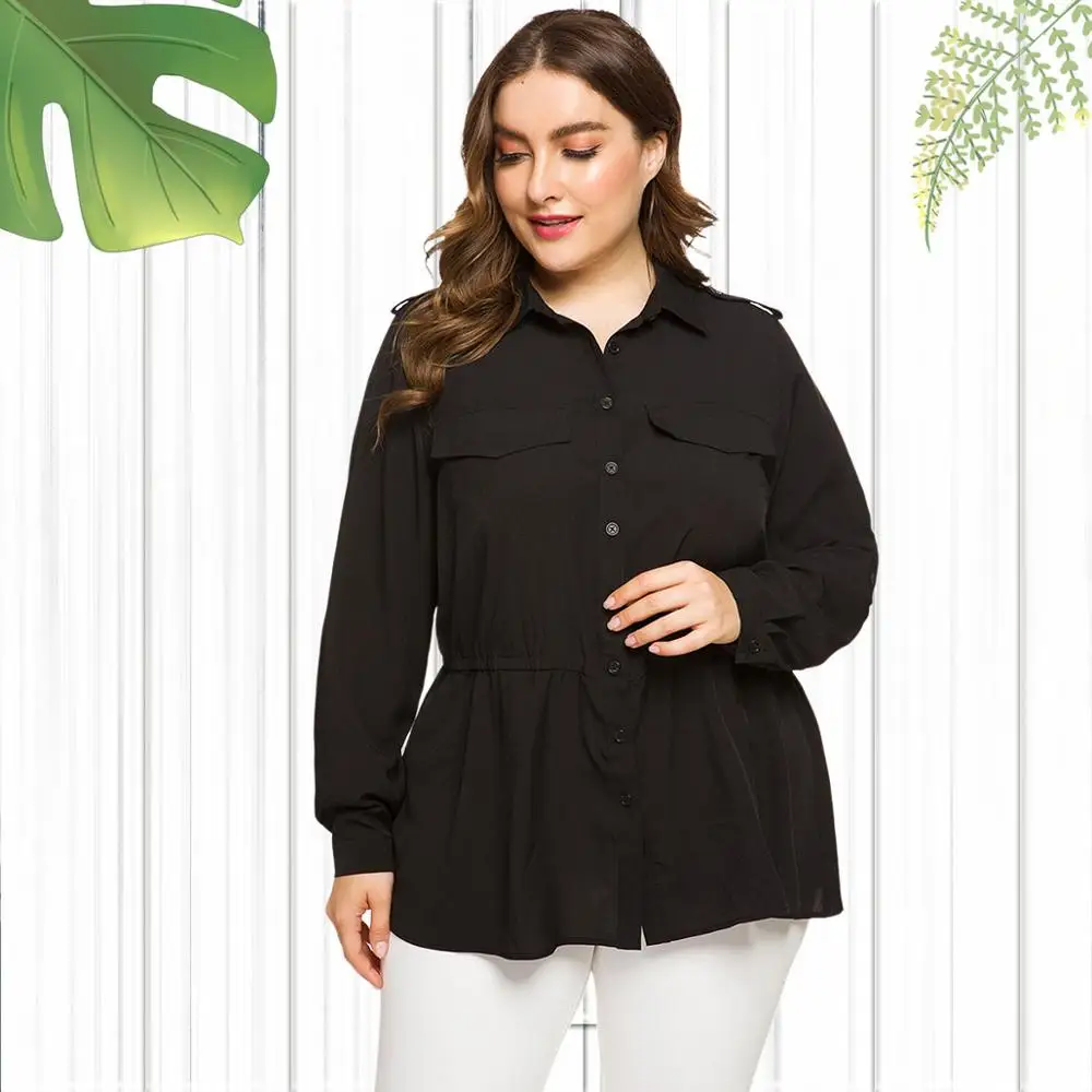 

Plus Size L-7XL Peplum Long Sleeve Blouse for Women Autumn Trun Down Collar Button TOP Big Size Lady Tunic Shirt Elgant Blouse