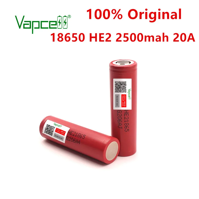 Vapcell 100% Original 18650 2500mAh 20A HE2 li ion battery 3.7V rechargeable batteries cell for flashlight power tools mod | Электроника
