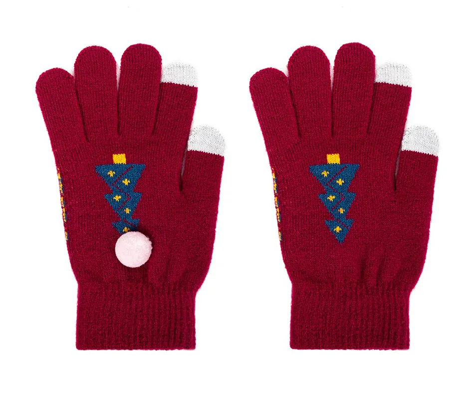 Evrfelan Трикотажные Зимние перчатки для женщин Утепленные перчатки для сенсорного экрана зимние теплые полный палец варежки Рождественский подарок для девочек