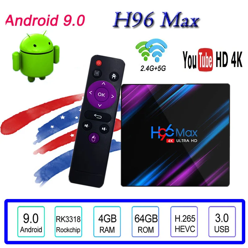 

H96max Android 9.0 smart tv Media Player TV Box HD Network box 3318 youtube Quad-Core WiFi 2.4G/5G 4K tv box android boxes